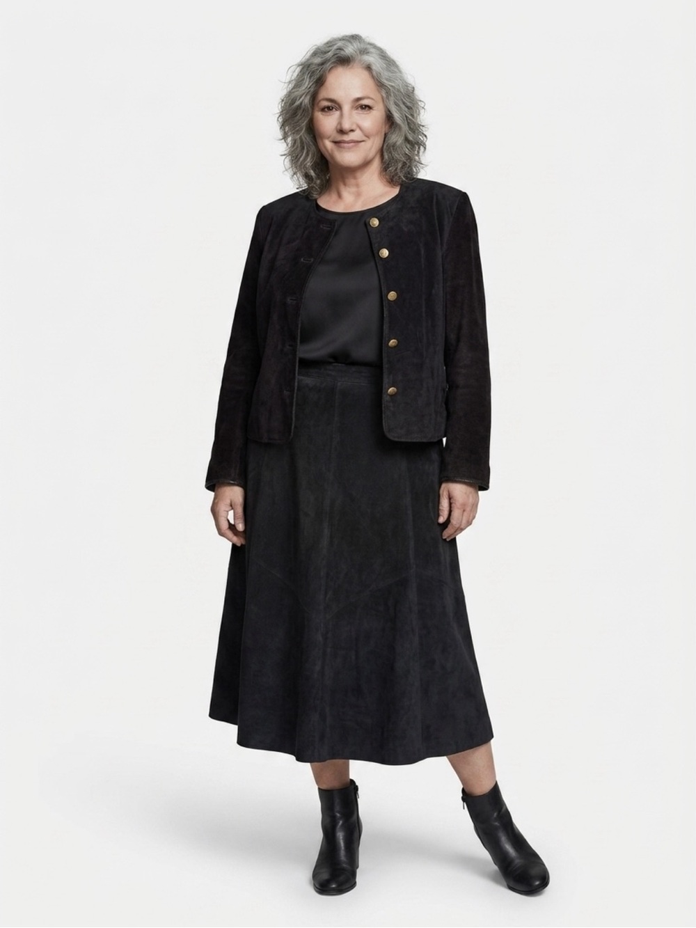 Evan Davies Vintage Black Suede Jacket and Skirt Set